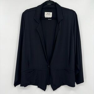 FLAX Blazer Jacket Cardigan Crinkle Button Drawstring Lagenlook Black Sz Small